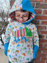 Load image into Gallery viewer, Grow With Me Boys Hoodie. Baby Hoodie, Toddler Hoodie,  Your choice fabric and size,  sizes 3months-9 years, sibling sets