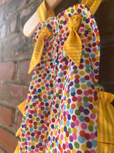 Load image into Gallery viewer, Polka Dot Ruffled Romper, Smash Cake Outfit, Baby Romper, Rainbow Birthday Outfit, Knotted Romper Size 12 months