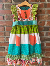 Load image into Gallery viewer, Size 6 Boutique Dress, Boho Kids Clothing, Double Skirted Pageant Dress, Patchwork Dress, Handmade, Woodland Dress