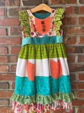 Load image into Gallery viewer, Size 6 Boutique Dress, Boho Kids Clothing, Double Skirted Pageant Dress, Patchwork Dress, Handmade, Woodland Dress