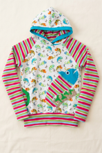 Load image into Gallery viewer, Striped-sleeve chameleon hoodie, cleaned-up flat lay
