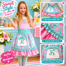 Load image into Gallery viewer, Boho Childs Apron Patchwork Ruffle Personalized Apron