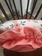 Load image into Gallery viewer, Boho, FloralRag Quilt AND Pillow Gift Set, 34"x34" Ragged Quilt in Peach/Coral Poppy, Satin Green and Black Minky, Matching 3D Floral Pillow