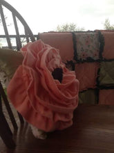 Load image into Gallery viewer, Boho, FloralRag Quilt AND Pillow Gift Set, 34"x34" Ragged Quilt in Peach/Coral Poppy, Satin Green and Black Minky, Matching 3D Floral Pillow