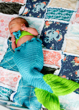 Load image into Gallery viewer, Under the Sea Rag Quilt, Ocean Baby/Toddler Patchwork Blanket, Coral, Teal, Whale, Made To Order, Free Personalization
