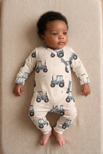 Load image into Gallery viewer, African American baby wearing the approved tractor romper
