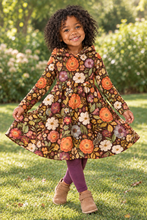 Load image into Gallery viewer, Fall Floral dress outdoors with hood down
