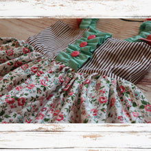 Load image into Gallery viewer, 4T Vintage 50&#39;s Style Kids Dress - Floral, Retro Stripe Dress, Triple Bow Back
