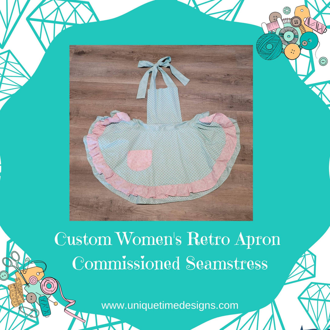 Commissioned Seamstress, Retro Woman's/Woman's Plus Size Apron, Ruffeled Apron, Baking Apron